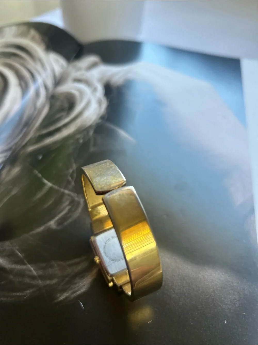 Gold Rectangular Face Quartz Bangle Watch